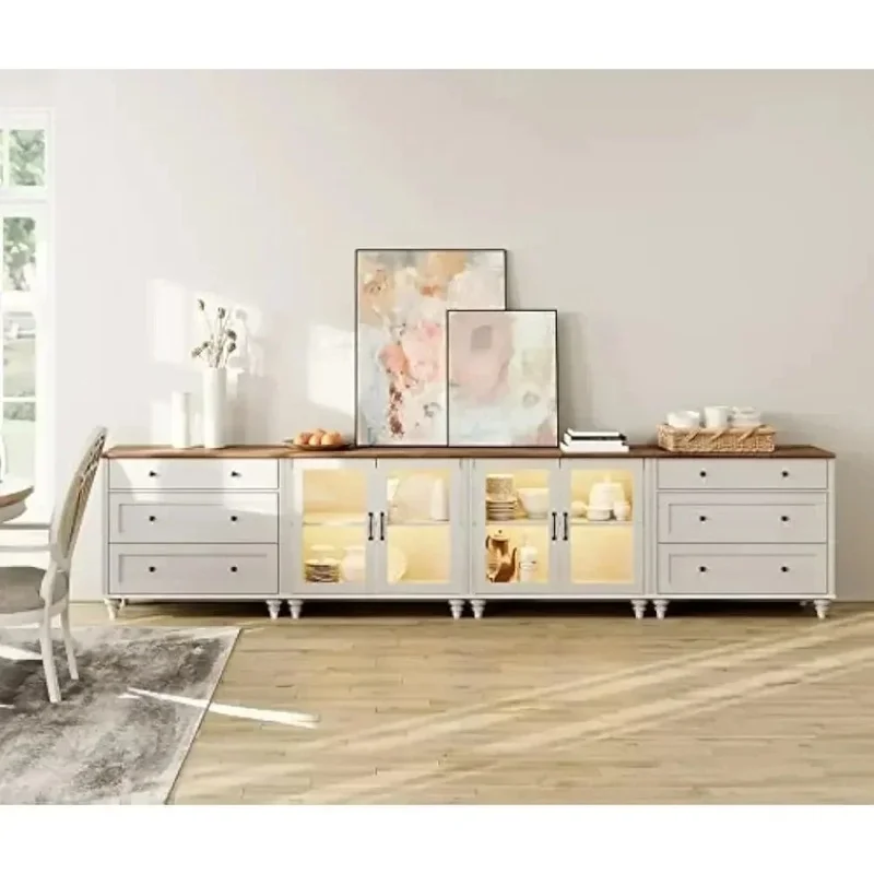 

Kitchen Sideboard Buffet Cabinet with Storage, Glass Cabinet & Dresser Console Table for Living Room Entertainment Center.