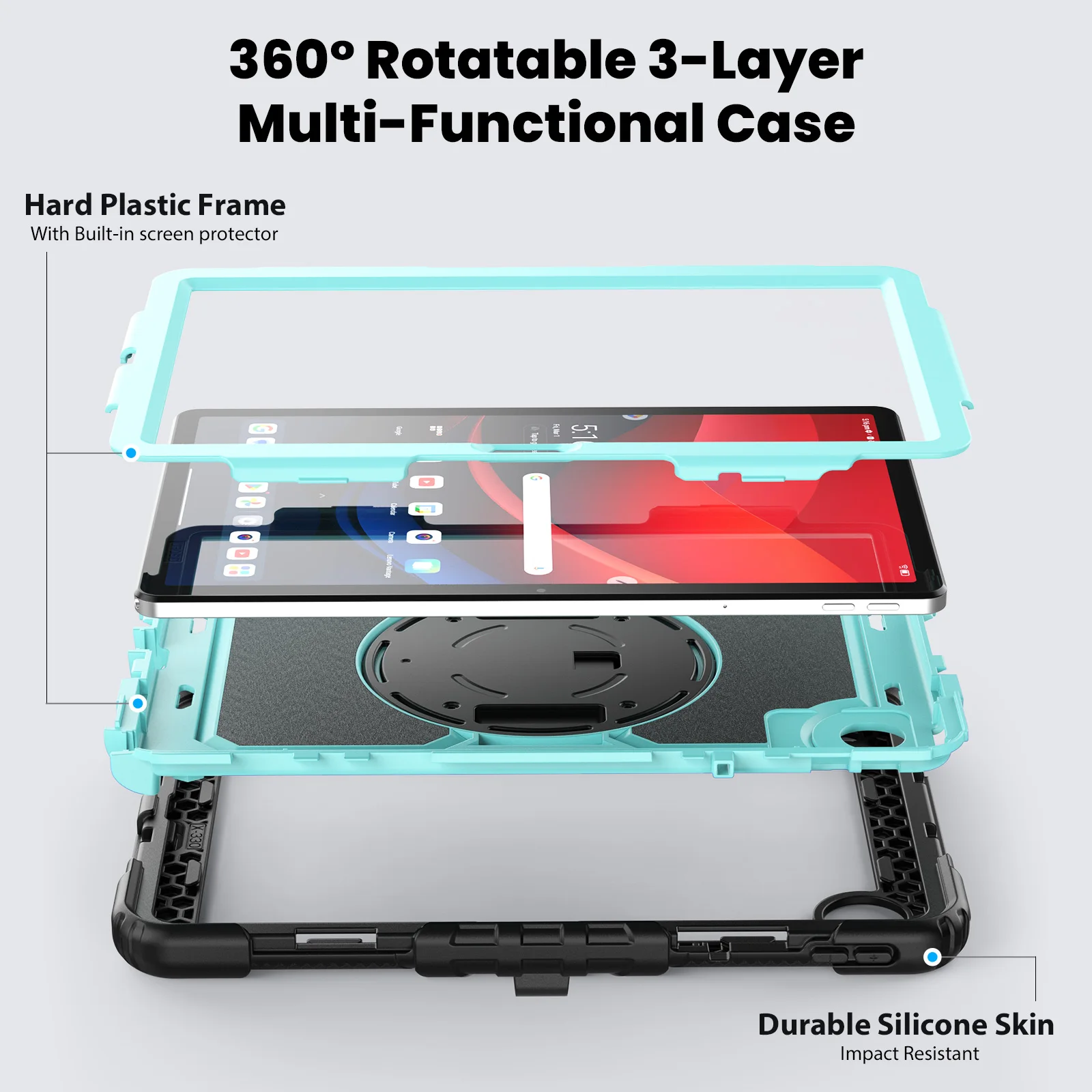 Case With Screen Protector For Lenovo Xiaoxin Pad 2024 11.0 inch Tab M11 TB-330FU TB-331FC  3-Layer Protection Heavy Duty Cover