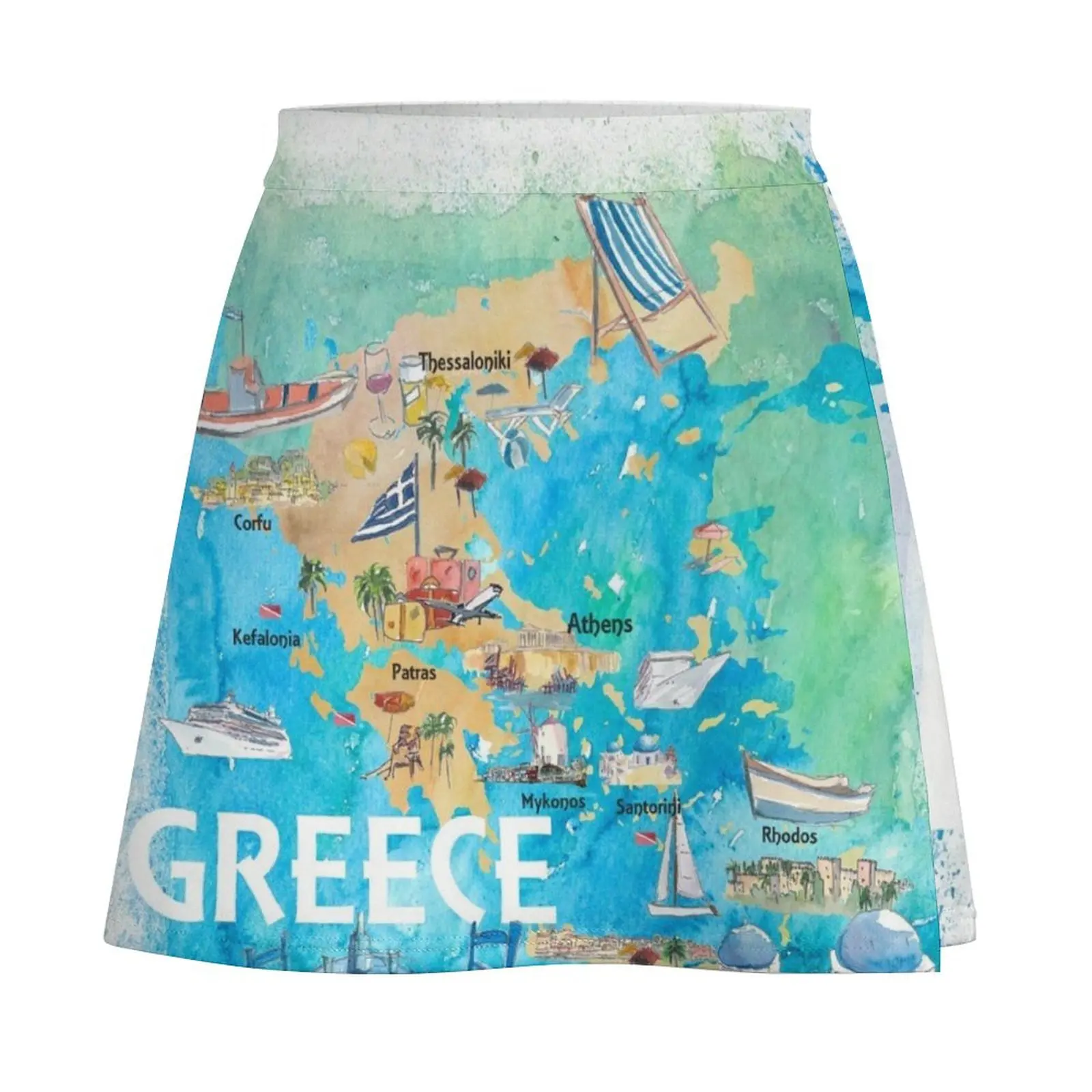 Greece Illustrated Travel Map with Landmarks and Highlights Mini Skirt modest skirts for women sexy skirt Mini Skirt