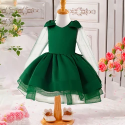 Elegant Girls Vintage Tutu Dress Baby Girl Green Lace Birthday Gown Toddler Formal Evening Clothes Kids Fashion Bow Costumes