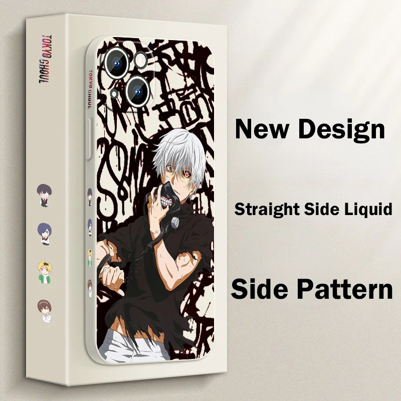 Anime Tokyo Ghou Kaneki Ken Phone Case For Apple iPhone 15 14 13 12 11 Pro Max Plus 8 7 SE Liquid Left Rope Capa Cover