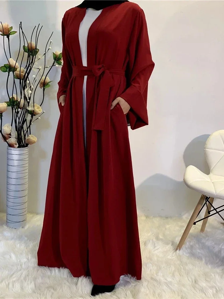 Eid Dubai Muslim Dress Women Modest Abaya Kaftans Abaya Evening Dresses Lace-up Pocket Long Robe Femme Musulmane Vestidos 2024