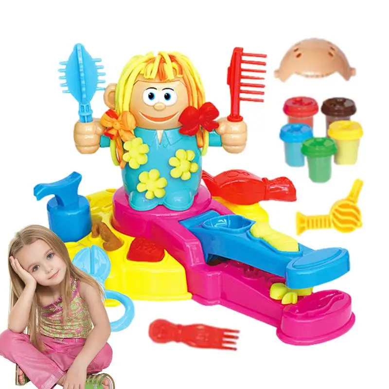 Dough Hair Salon Interactive Hair Salon Tools Playset For Kids Pretend Play Toys For Kids Over 3 Years Old DIY Barber Play Toys