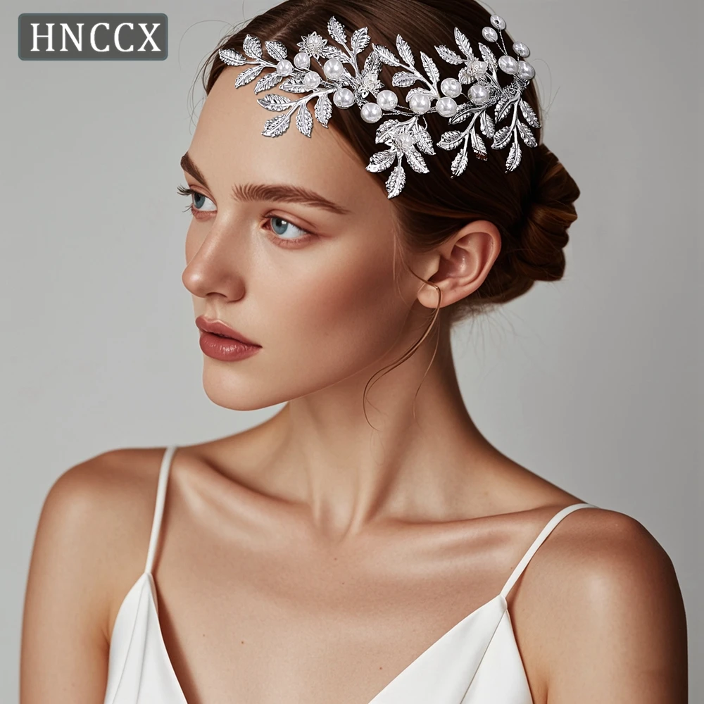 HNCCX Trendy Pearl Hair Comb Bride Hair Accessories Handmade Alloy Leaf Wedding Side Comb Headband Wedding Hair Jewelry CP757