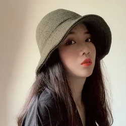 Winter Warm woolen Bucket Hats for Women Luxury Thickened Fashion Design Versatile Fisherman Hat black Panama Cap