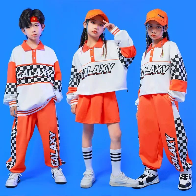 Sweat-shirt et pantalon de jogging décontractés pour enfants, tenues de rue pour adolescents, vêtements hip hop orange, vêtements de danse pour fille et garçon, vêtements de costume