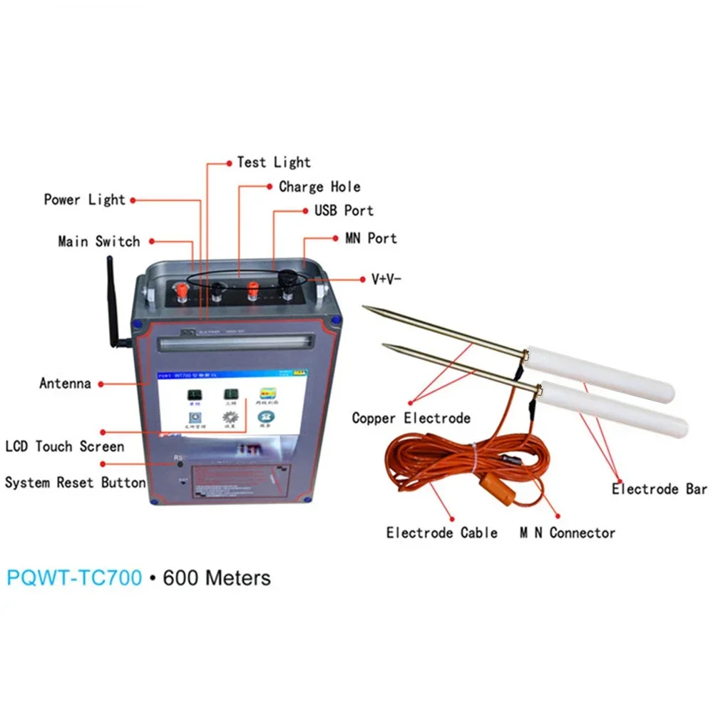 Vendite calde Cross Border PQWT TC700 Rilevamento acque profonde 600 m Rilevatore di acque sotterranee per perforazione di pozzi