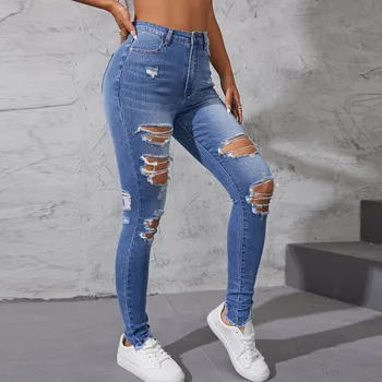Skinny Jeans 2024 Gescheurde Skinny Jeans Voor Dames Push-Up Jeans Met Hoge Taille Spijkerbroek