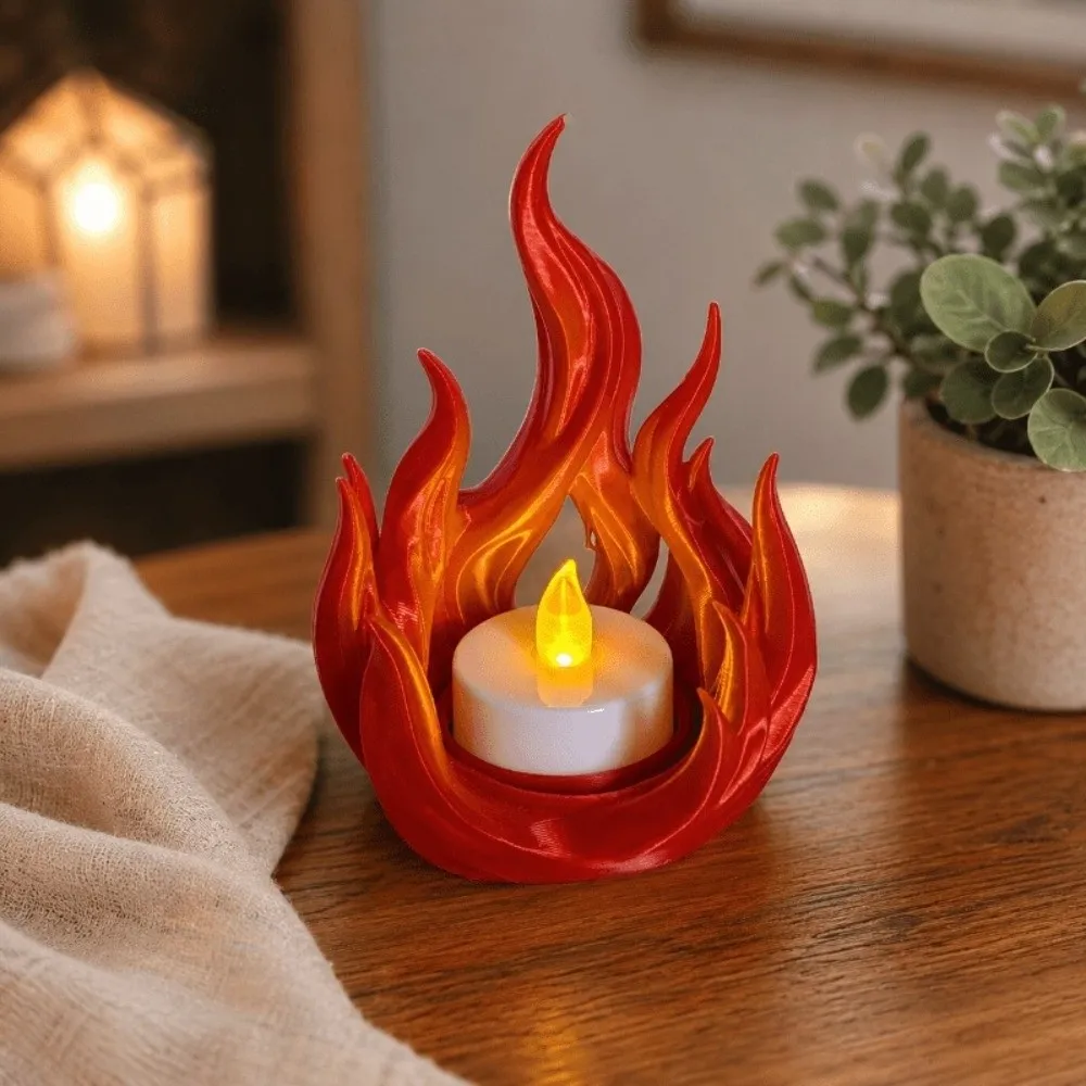 3D Printed Flame Shaped Candle Holder Gothic Handcraft Candlestick Rack Plastic Artistic Flame Ornament Sculpture