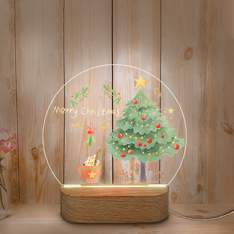 Personalized Color Printing Night Lamp Christmas Decoration USB LED Night Light Wooden Base NightLight for Home Baby Mother Room