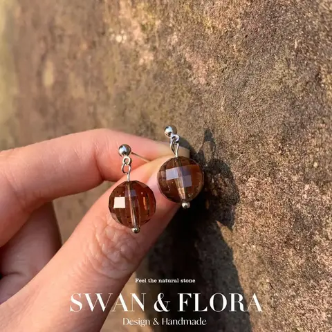 Natural Smoky Quartz Stud Earrings For Women irregular Stone 925 Sterling Silver Jewelry Gift Prevent allergy gem jewelry