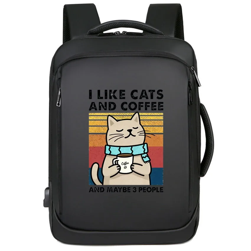 

Высококачественный мужской рюкзак с принтом «Я люблю кошек и кофе» для девочек и мальчиков, мужской и женский школьный рюкзак для ноутбука, водонепроницаемый USB-рюкзак
