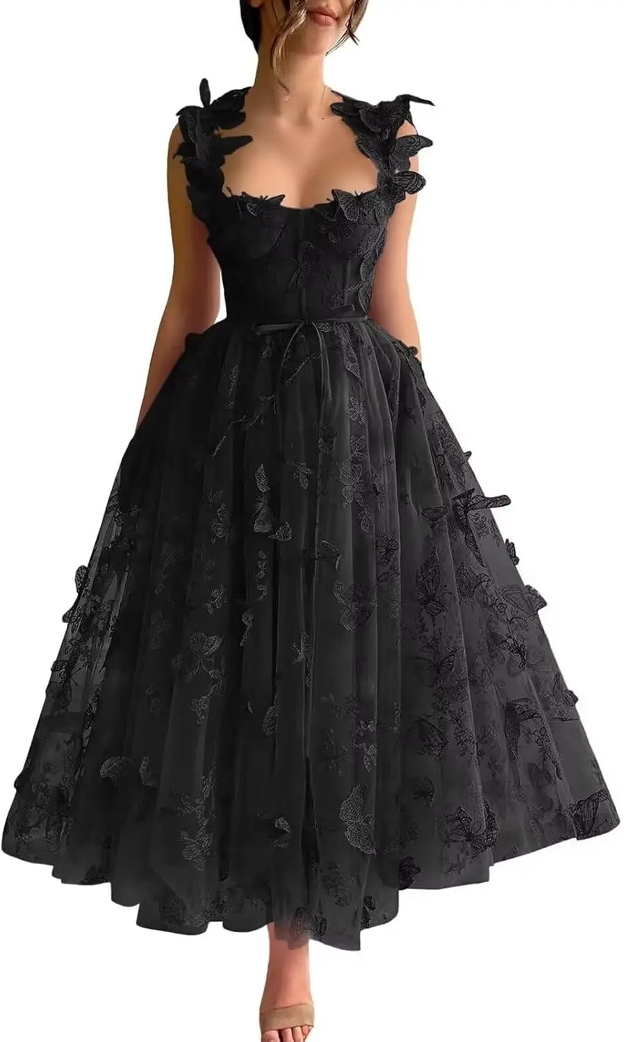 Lace A-LineTulle 3D Butterflies Prom Dresses for Women Spaghetti Straps Embroidered Sweetheart Formal Evening Party Gowns