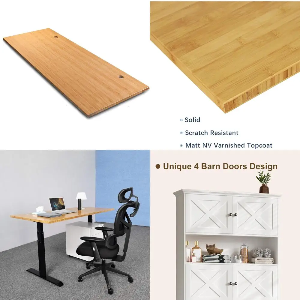 Solid Bamboo Standing Desk Top, 80 x 30 x 1 Inch, for Home Office Desk with 80mm Grommets (Right Angle)
