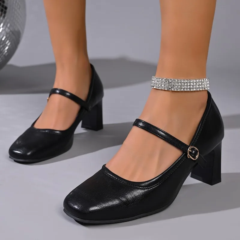 

Туфли Мэри Джейн на блочном каблуке 2026: Новинка, круглый носок, неглубокий вырез, универсальные, на одной лямке, нескользящие, износостойкие, однотонные.