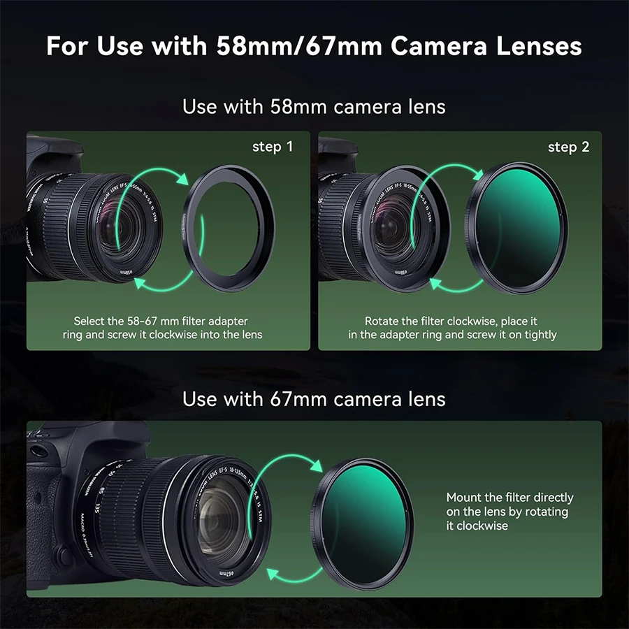 67mm 可変 ND2-ND400 フィルター DSLR/iPhone 15 14 Pro Max/Samsung/Huawei 用、ユニバーサルクリップ、コールドシュー、カメラレンズアダプター