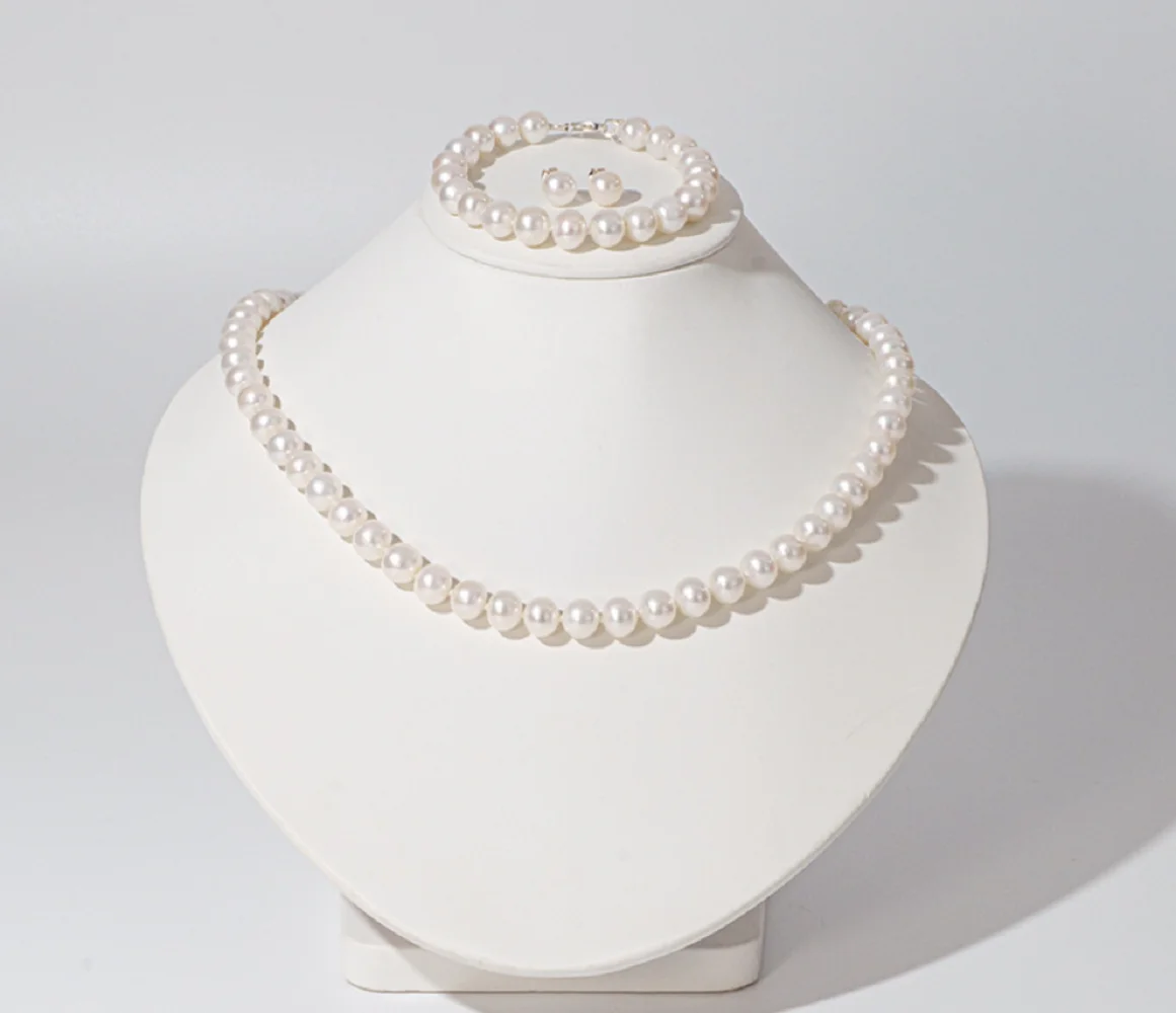

Beautiful Pearl Necklace AAAA8-9mm Natural Japanese Round White Pearl Necklace 35 inch -925s