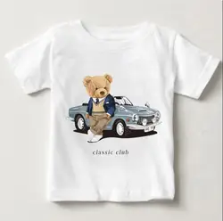 FunnyTop Bear Riding Car Print Boys And Girls White T-shirt Children's Summer Harajuku Kawaii Funny Baby Y2K Clothes