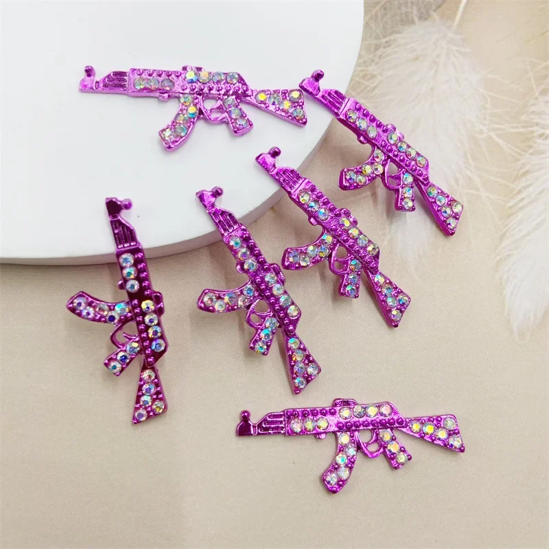 

10PCS Trendy Diamond Metal Gold Silver Pink Simulation AK Gun Jewelry Accessories 3D Nail Art Luxury Rhinestone Decoration Charm