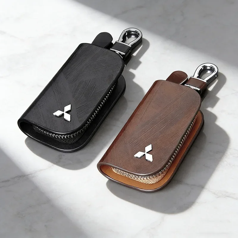 

Leather Car Key Fob Cover Case Car Accessories for Mitsubishi Outlander Sport L200 Xpander MPV Eclipse Cross Mirage