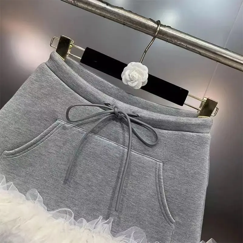 Patchwork Casual High Skirts for Women Grey Harajuku Waist Faldas Mujer Moda Jupe Mini Femme Autumn Mesh Skirt Y2k