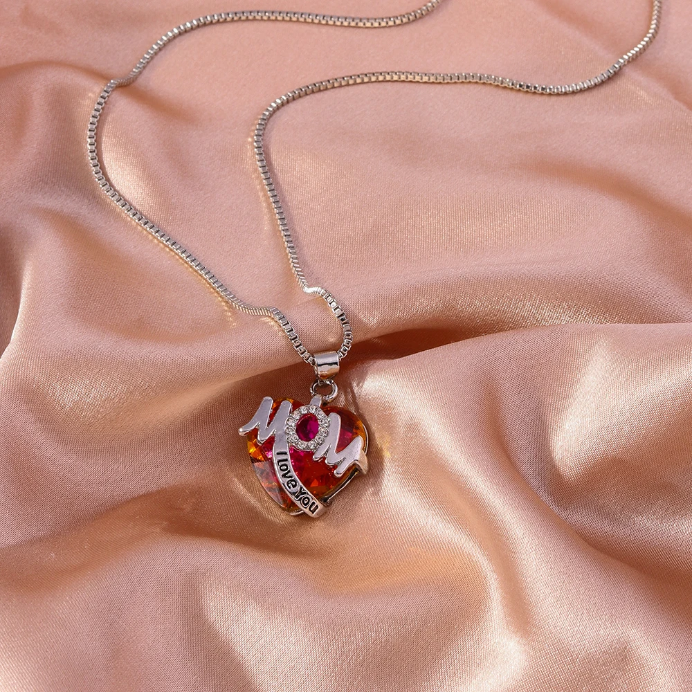 Aihua Exquisite Koreanische Kristall-Halskette „Mama, ich liebe dich“ für Frauen, Muttertagsgeschenk, Schmuckgeschenk – Detail 3