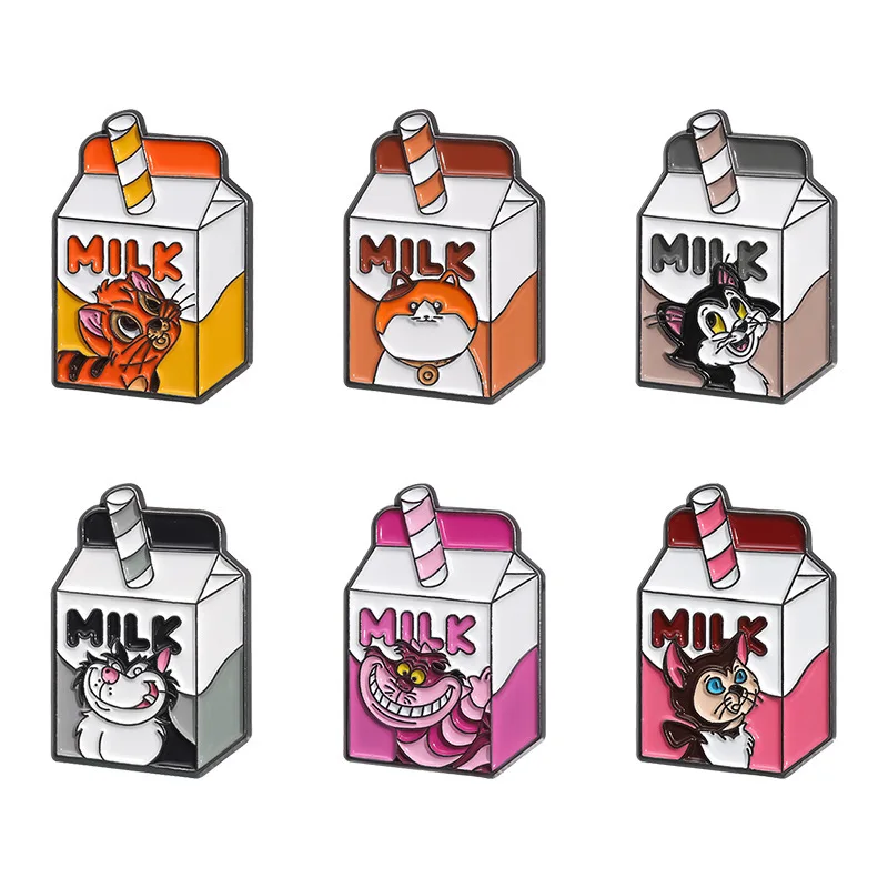 

Cartoon Cat Milk Box with Quirky Design Combination Brooch Alloy Jewelry Badge