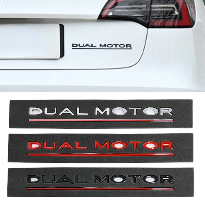 

For Model 3 Y S X Dual Motor Sticker Accessories 3d ABS Chrome Black Logo DUAL MOTOR Emblem Letters Decal Car Trunk Badge