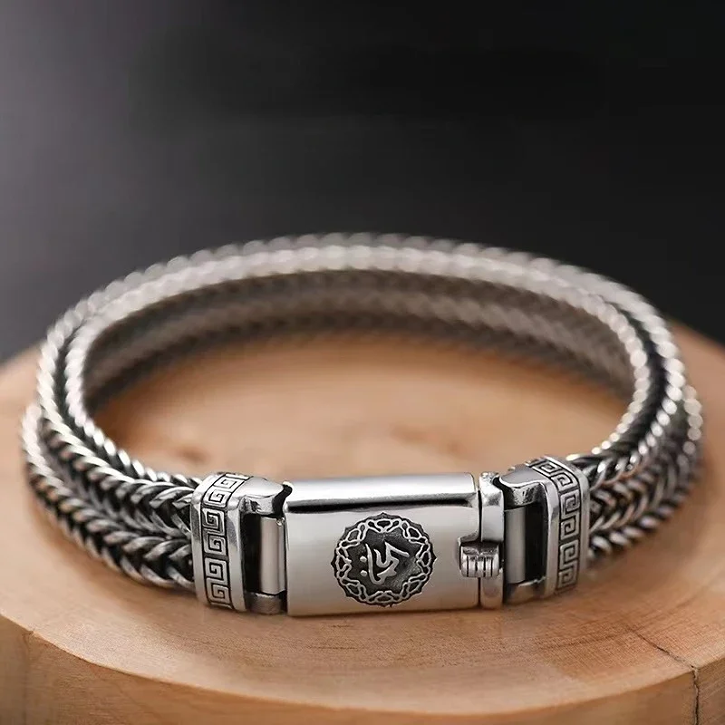 

Handwoven 925 Silver Bracelet Men's Trend Personality Retro Silver Chain Men's Bracelet Luxury Birthday Gift Bangle