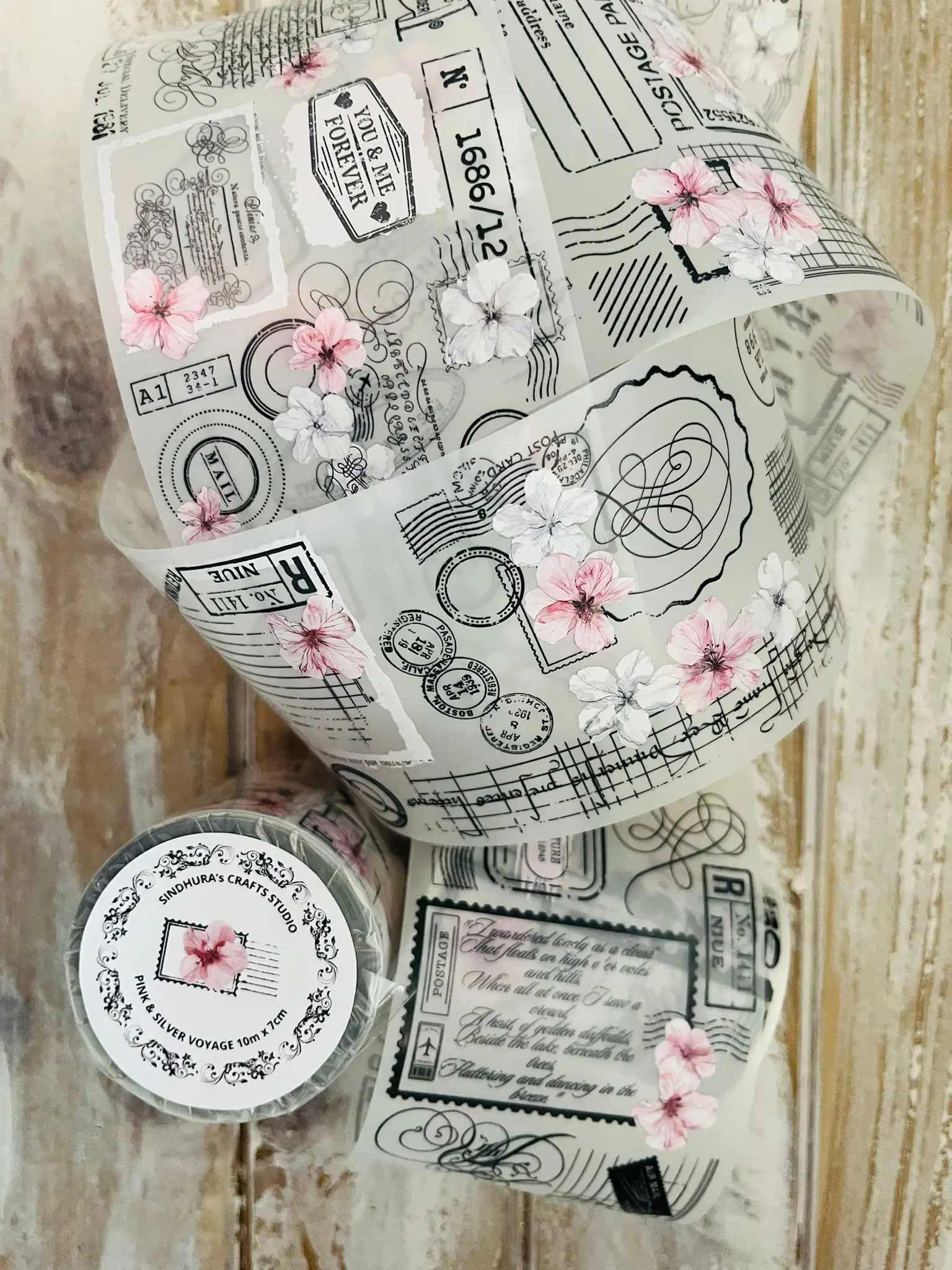 SCS Studio Vintage Pink Silver Voyage Washi PET Tape for Card Making Decoration DIY Scrapbooking Plan Stickers