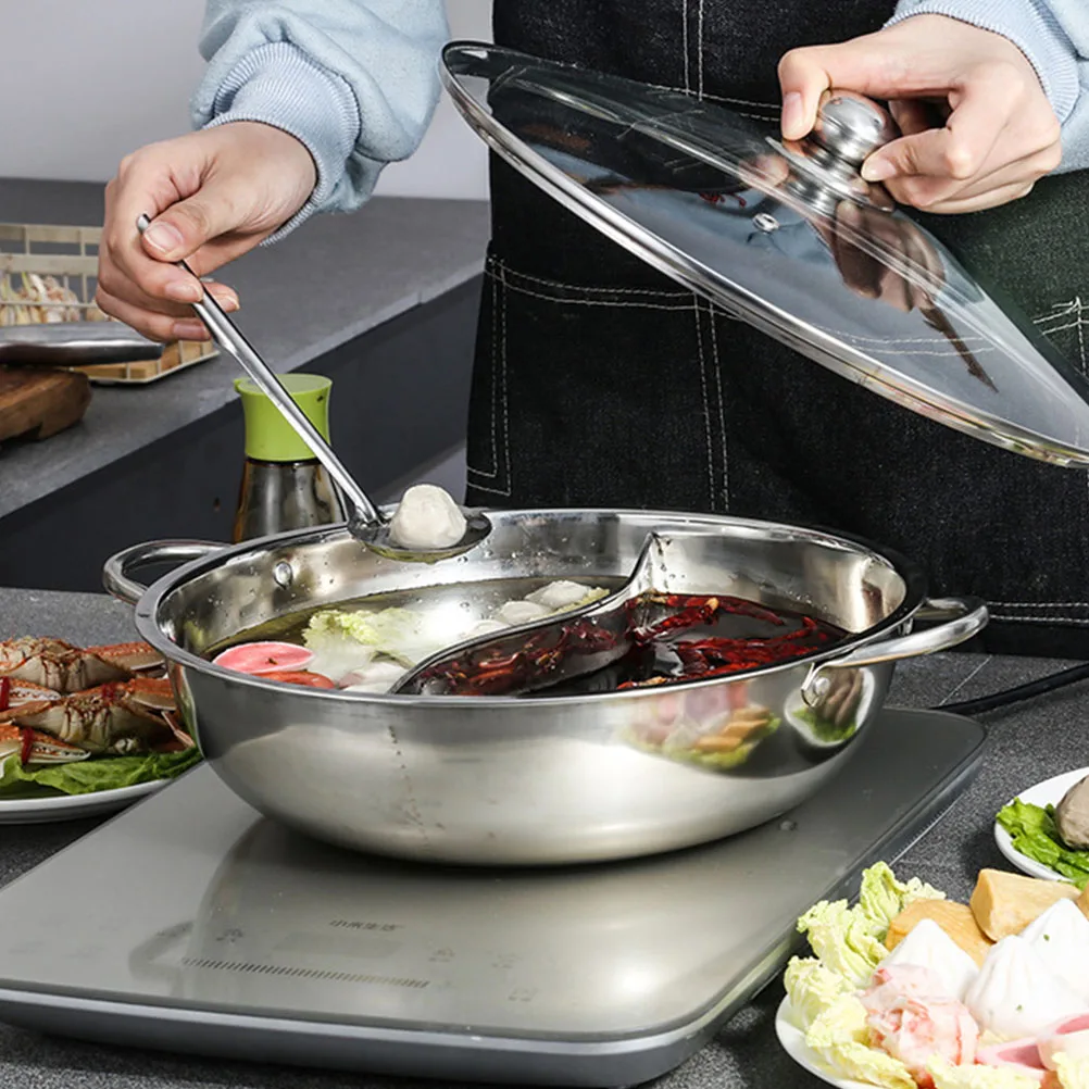 

Stainless Steel Two-Flavor Hot Pot Shabu Divider Home Hot Pot Cover Induction Gas Stove Soup Cooker Kitchen Essential