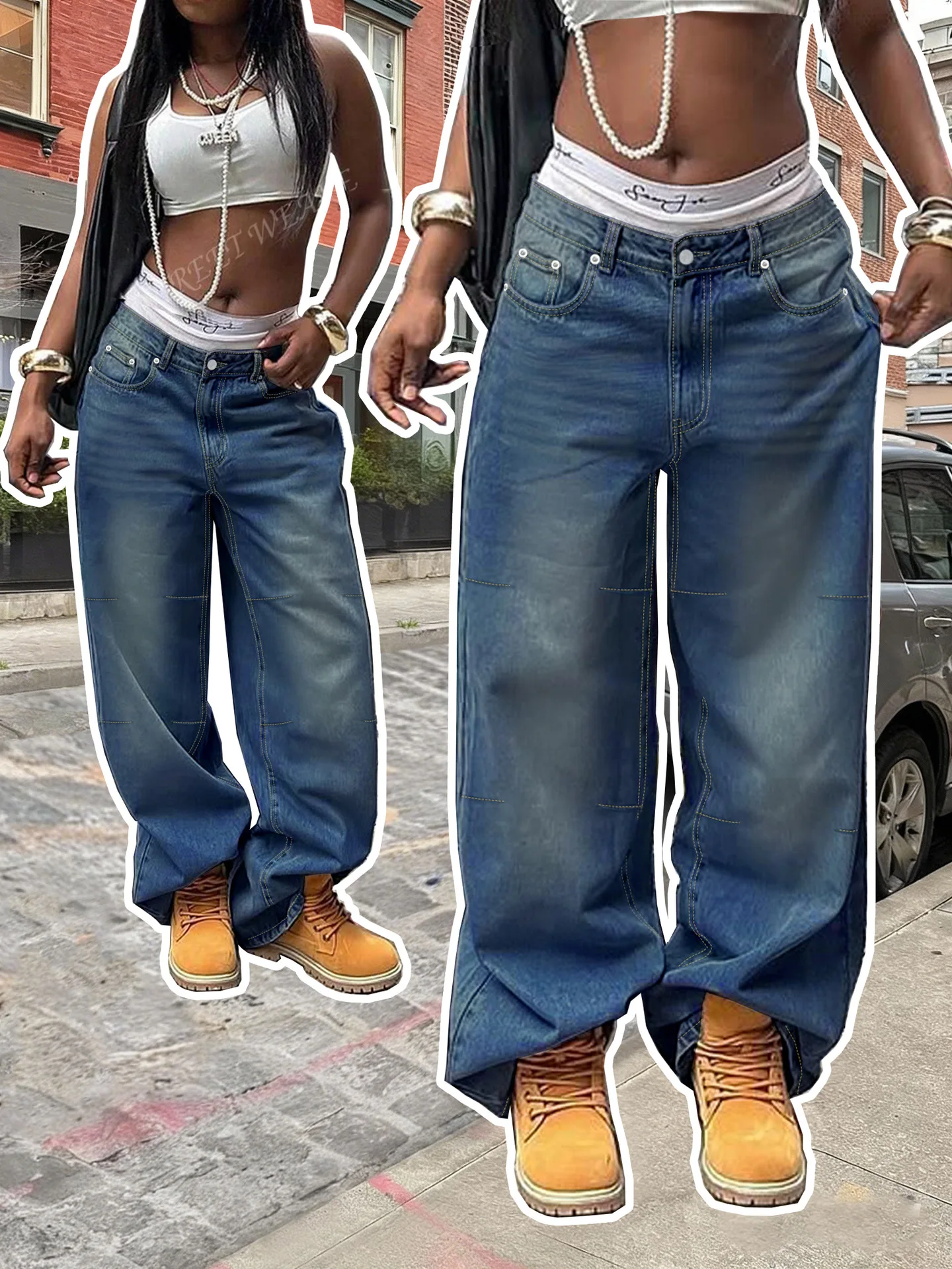 

Fashionable Retro Straight Leg Jeans Women's Casual Loose Wide Leg Pants Comfortable Loose Fit Low Waist Long Trousers