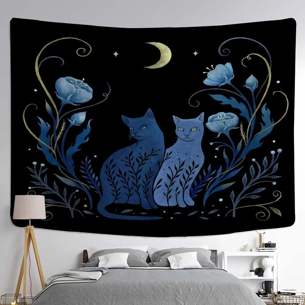 

Moon Phase Tapestry Botanical Butterfly Cat Art Wall Hanging Starry Boho Witchcraft Hippie Home Decor Aesthetics Room Wall Decor