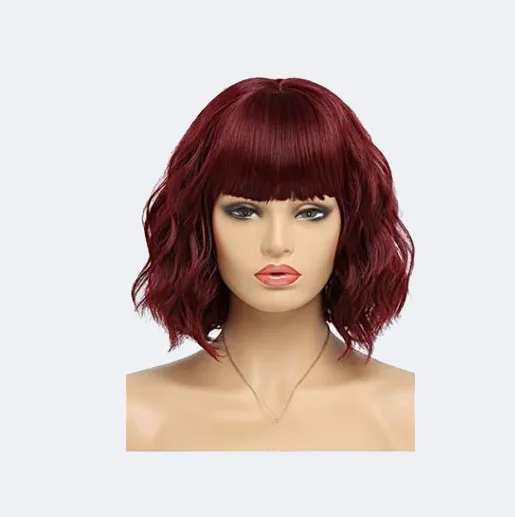 Rose net hair cover wig wholesale with bangs, short curls, water ripples, multiple options to choose from