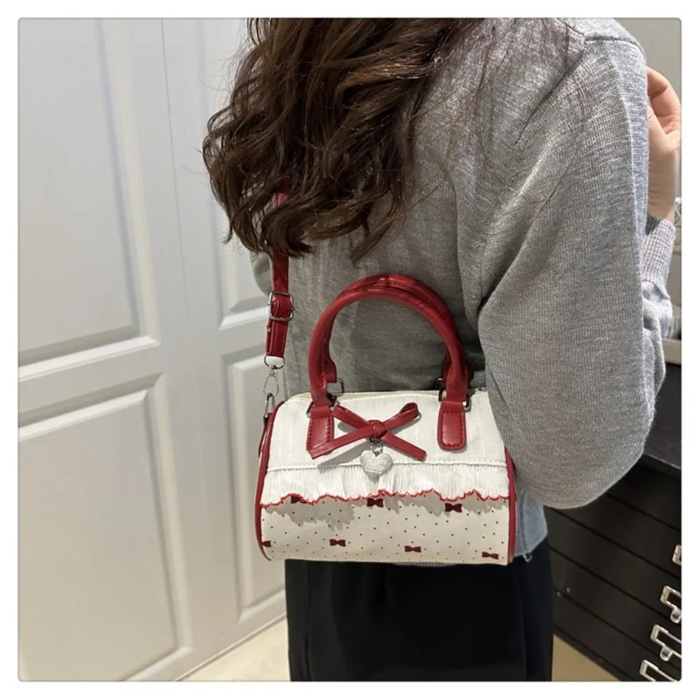 بو الجلود لوليتا حقيبة كروسبودي كشكش تصميم نقطة نمط بو الجلود حقيبة يد الحلو القوس وسادة شكل واحد الكتف حمل