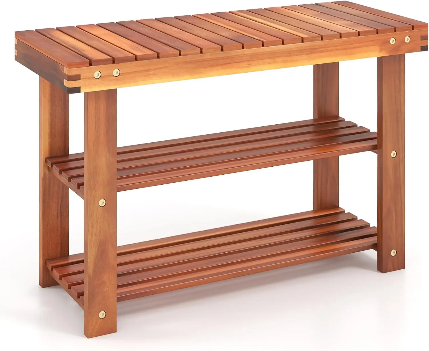 

Acacia Wood Shoe Ra Bench, 3 Tier Sturdy Storage Organizer, Holds Up To 180Lbs For Entryway Bedroom Living Room Balcony, Teak