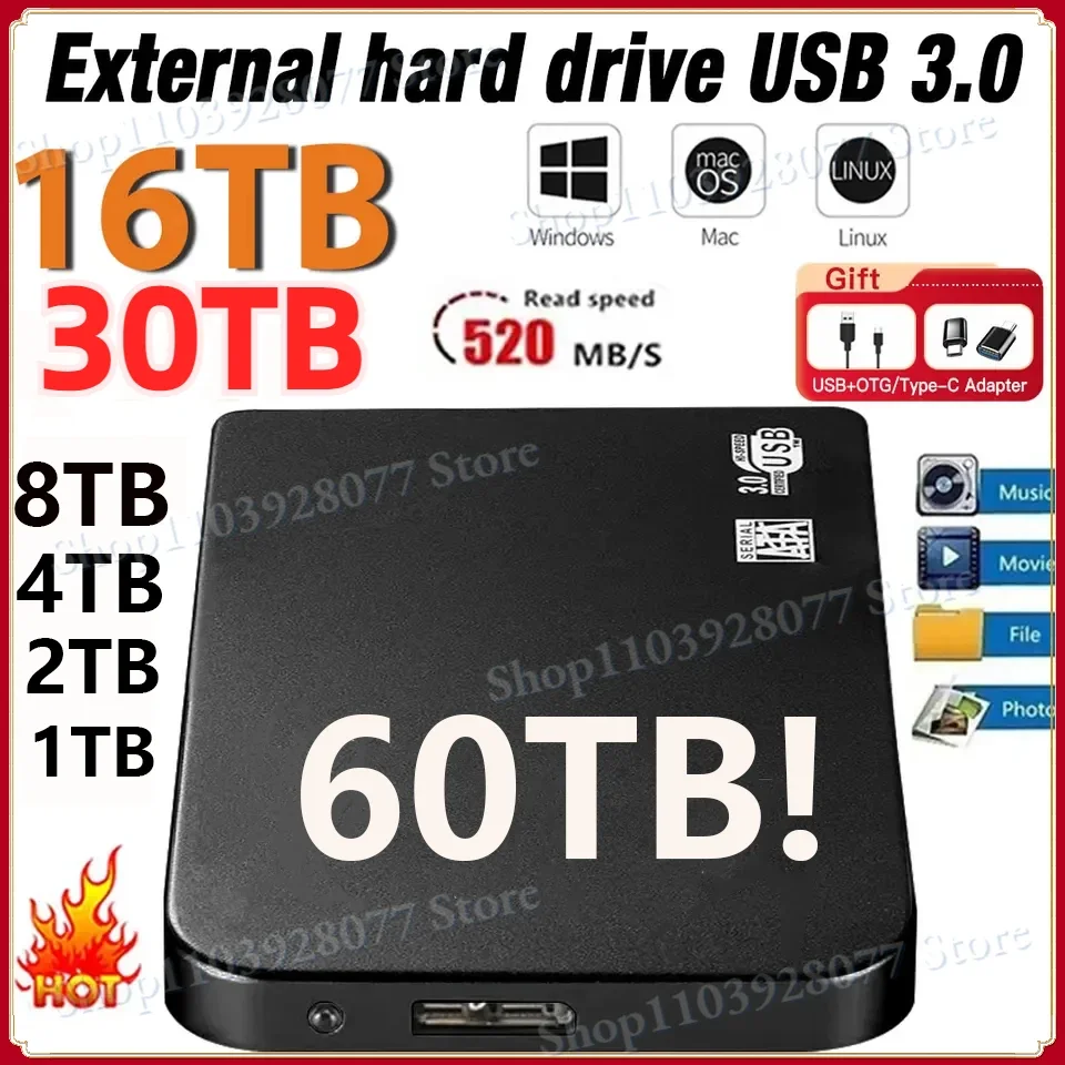 

Original SSD 64TB External Hard Drive Portable External SSD Mini Hard Disks USB 3.1 High-speed Hard Disk for Laptop/Mac/Phone