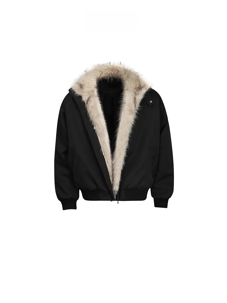 

Thiened American Sle Jaet Coat with Fur Collar for Men And Women Winter Warm Outerwear Polyester Fiber Long Sve Zipp...