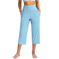 Pantalones de chándal rectos informales para mujer, pantalones elásticos de cintura alta 3/4, pantalones capri deportivos con bolsillos, pantalones cómodos