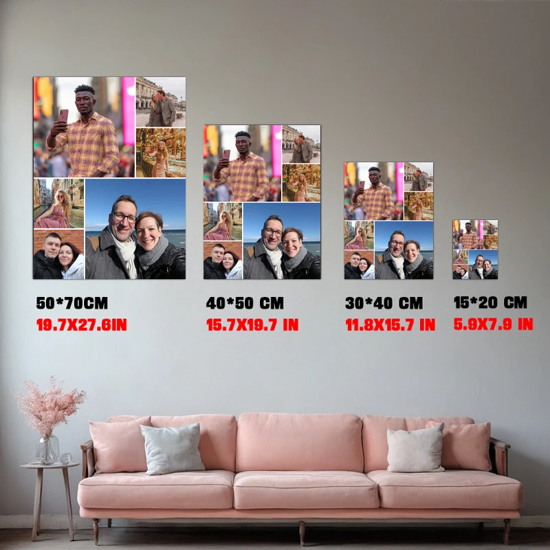 1 buah poster kustom multi-foto kolase, kenangan untuk keluarga, kolase dekorasi rumah, foto keluarga, lukisan kanvas tanpa bingkai