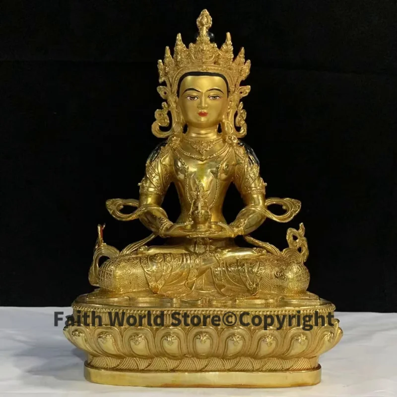 

30cm Wholesale Buddha statue # gilding COPPER Amitayus CHANG SHOU FO Tibet Buddhism temple family Altar efficacious Protection