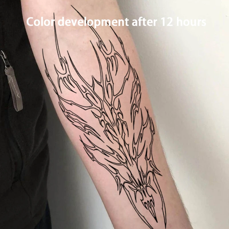 Fake Tatto Dark Skull Mechanical Herbal Juice Tattoo Sticker Sexy Hotwife Half Arm Abdomen Waterproof Temporary Tattoos Man Punk