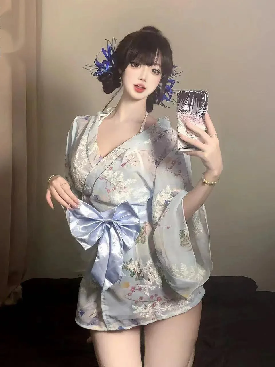 New Japanese Sakura Kimono Sexy Sweet Bow Bathrobe Women Beach Dress Plus Size Elegant Cute Girl Fashion Trendy Clothes New PTGJ