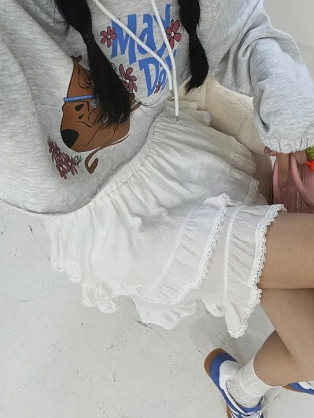 Falda acampanada con encaje Irregular para mujer, cintura elástica, adelgazante, plisada, antienvejecimiento, versátil, para pastel, Faionable