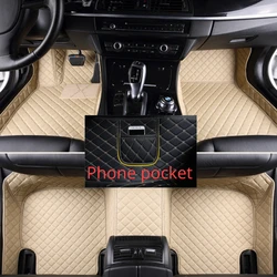 Custom Car Floor Mats for Hyundai Equus 5 Seat 2010-2017 Years Artificial Leather Phone Pocket Carpet Interior Car Accessories