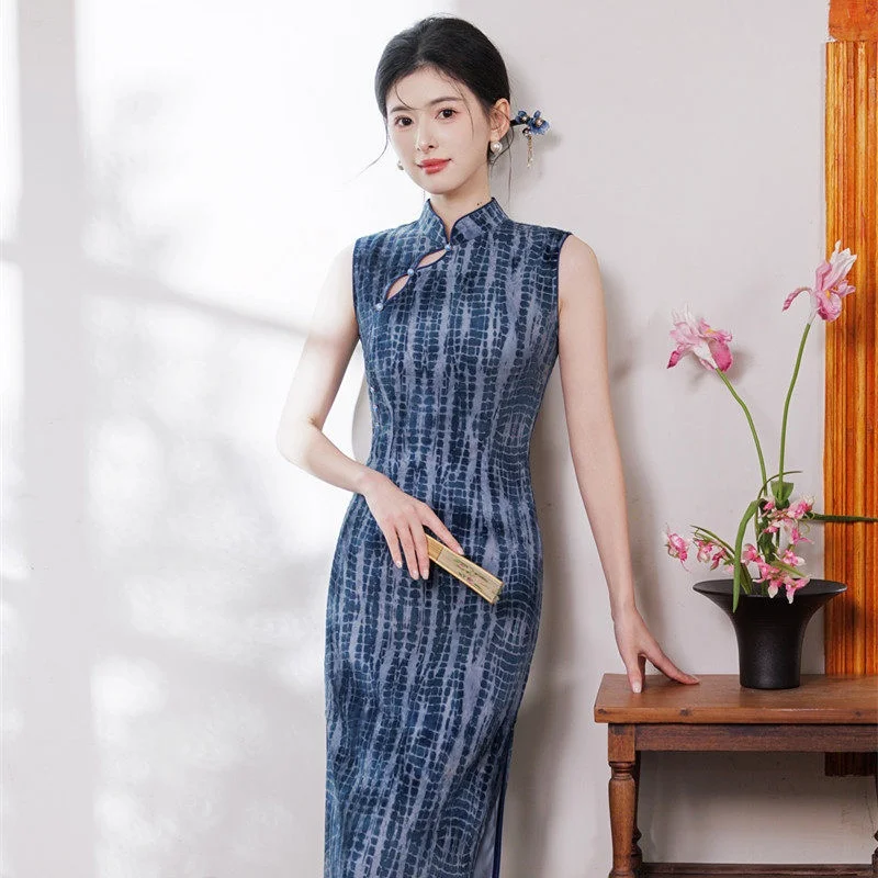 

Новая версия винтажного китайского платья-ципао Young Sle: приталенное, в полоску, с воротником-стойкой, длинное, для повседневной носки, женская юбка