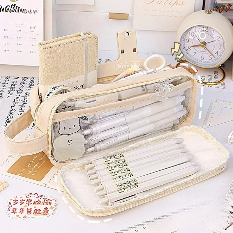 Large Capacity Aesthetic Pencil Bag Transparent Pencil Case School Stationery Storage Organizers Pencil Pouch School Supplies