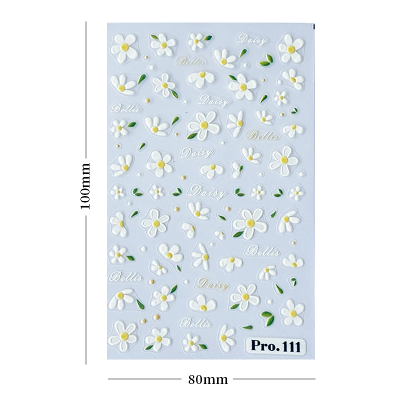 1Pc 3D White Daisy Nail Sticker Spring Cherry Flower Butterfly Insect autoadesivo Manicure decalcomania Charms fai da te