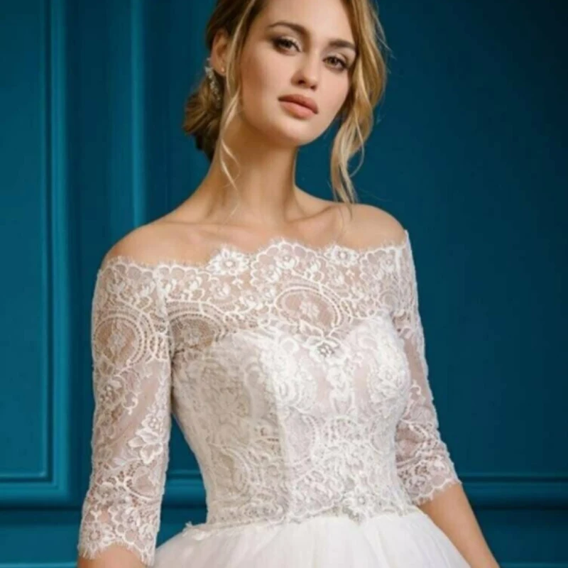 

Elegant Lace Wedding Dress Capes Off the Shoulder Jacket Wraps Half Sleeve Shrug Bridal Cloak Evening Wrap Shawl Lace Top