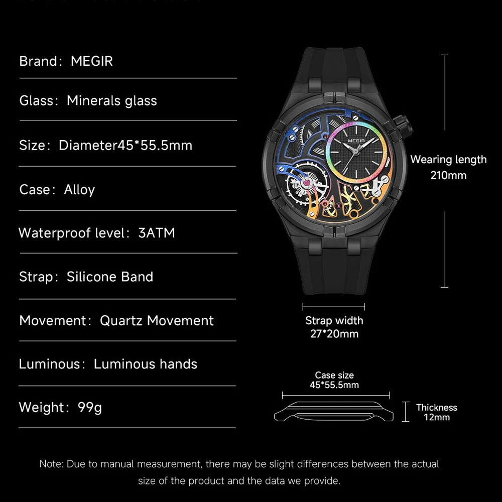 MEGIR Analog Quartz Watch for Men Silicone Strap Alloy Case Wateproof Luminous Men\'s Wristwatches Stereoscopic 3D Dial